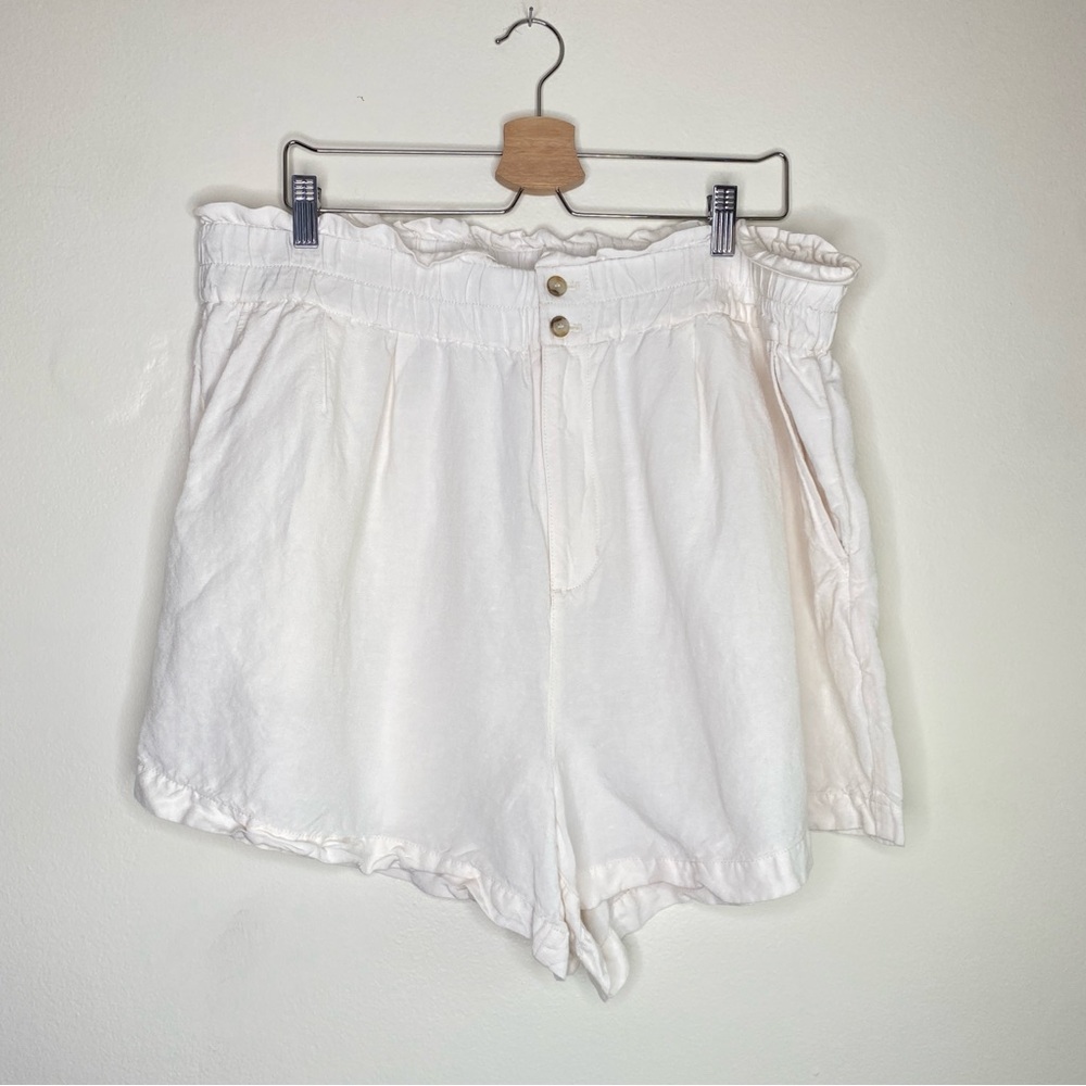 MADEWELL‎ White Linen Blend Pull On High Rise Paper Bag Shorts Size XXL